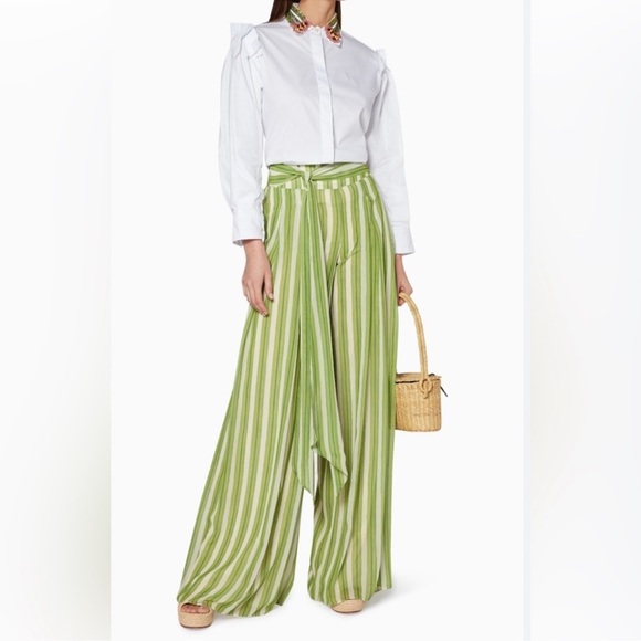 PatBO Green Striped Wide Leg Tie Waist Pants Resort Wear Palazzo Trousers Sz. 0 - Picture 5 of 15
